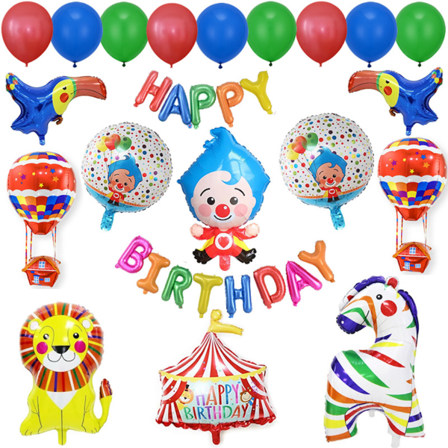 Cirkus Clown Grattis på födelsedagen Ballonger med Banner Cake Topper Latex Ballongset Set