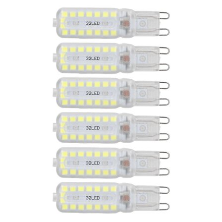 6 stk. G9 LED-pærer 7W Dæmpbar 360° Belysning Erstatningspære til Væg Skrivebord Skabslampe Hvidt Lys 220-240V (FMY)