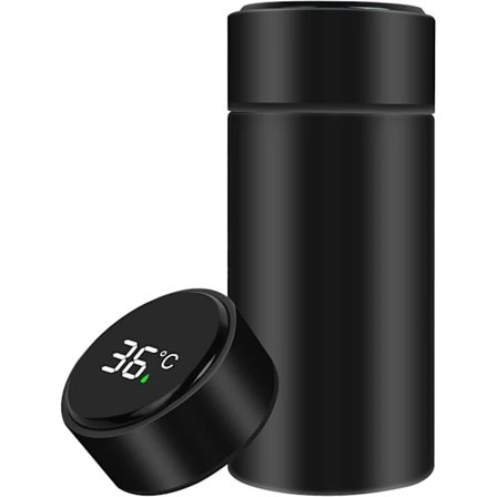 Mini Rostfri Isolerad Vattenflaska, 300ml Smart LED Temperaturdisplay, Läckagesäker, för Löpning, Skola, Kontor|Svart
