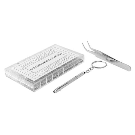 1000 stk brilleskruer mutterutvalg + 1 stk skrutrekker + 1 stk pinsett, briller reparasjonssett skrue (FMY)