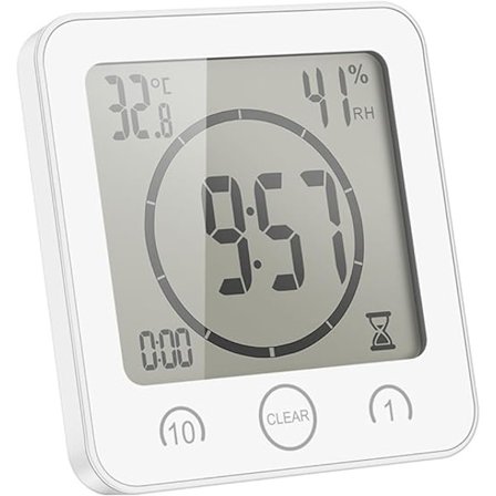 1 hvid vandtæt brusebad ur, LCD digital brusebad ur timer,