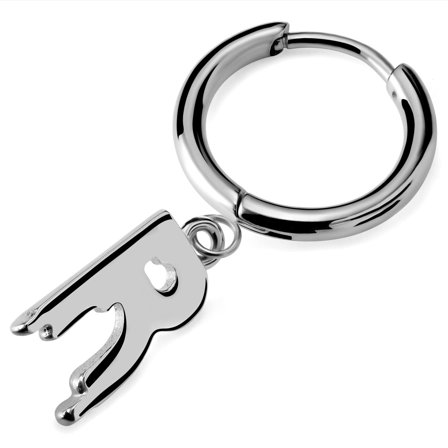 Fahrenheit | Stalowy topiący się kolczyk z literą R dla mężczyzn - Kolczyki kółeczka z zawieszką