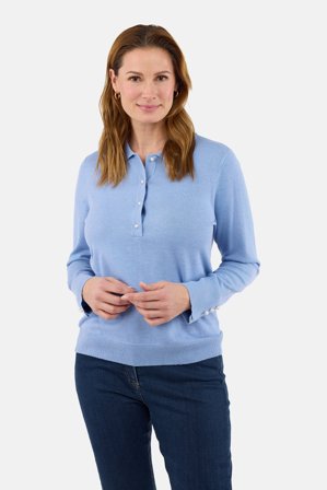 BRANDTEX - Strik Polo - Lyseblå - Perleknapper