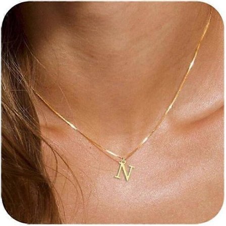 Guld/Silver Initial Halsband 14K Guldpläterat Fint Bokstav Halsband Litet Silver Initial Hänge Namn Halsband A-Z Personlig Gåva Guld Initial N