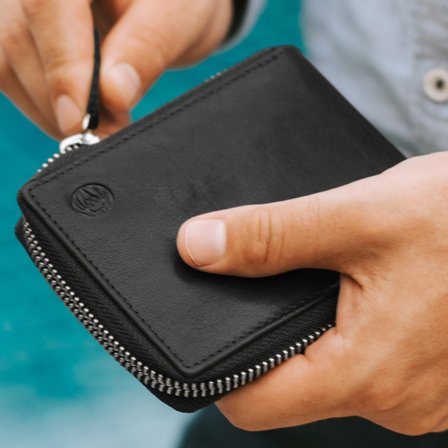 Montreal Zip-Lined Black RFID Leather Wallet for Men - Wallets