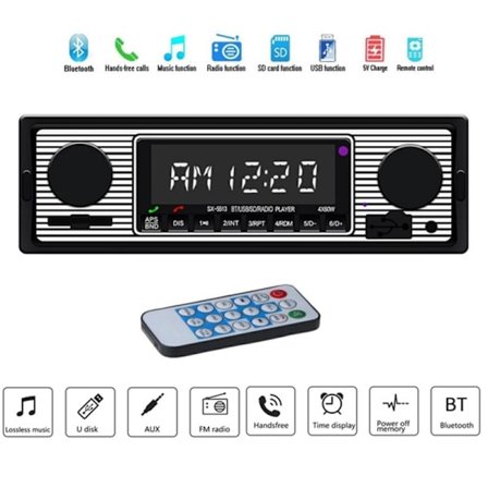 Bluetooth Retro Bilradio MP3-spiller Stereo USB AUX Classic Car