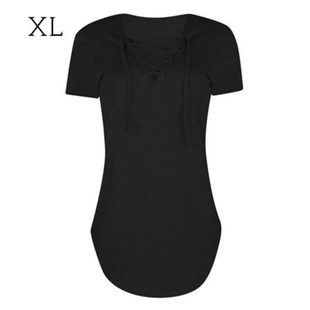 Dam T-shirt V-hals Snörning Topp Kortärmad Causal Lös