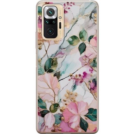 Kompatibel Mobilcover til Xiaomi Redmi Note 10 Pro Abstrakt marmormønster med blomster, blade og gyldne detaljer i bløde pastelfarver