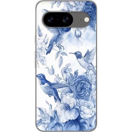 Kompatibel Mobilcover til Google Google Pixel 8 Fugle og blomster blå romantiskt mønster