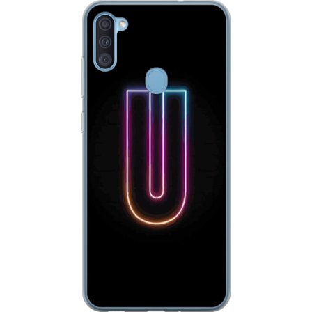 Kompatibel Mobilcover til Samsung Samsung Galaxy A11 Minimalistisk neonbogstav U i farverig lyseffekt mod sort baggrund
