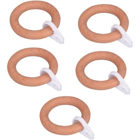 5-pack gardinknappar i trä, gardinringar i trä, gardinstångsringar i trä, badrumsgardinringar, duschdraperikrokar i trä