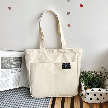 Kvinnors Canvas Tote Bag Dam Casual Handväska Axelväska Vit