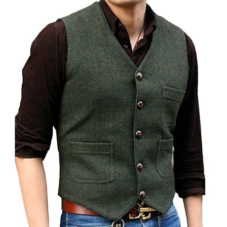 Herre Vintage Tweed Vest V-Hals Casual Ull Vest