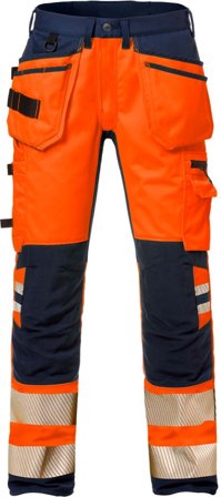Fristads Herr Varsel hantverkarbyxa stretch 2707 PLU, klass 2, Varsel Orange/Marinblå