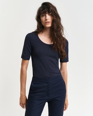 GANT - T-skjorte med rund hals i myk bomull til dame evening blue