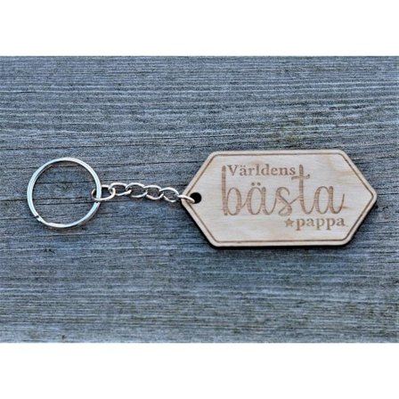Nyckelring "Världens bästa pappa" i trä. Fars dag