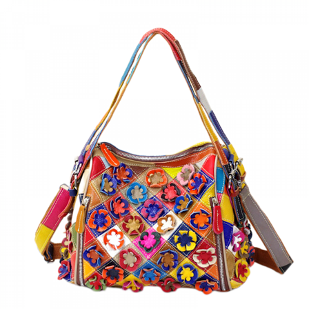 Ægte læder enkelt skuldertaske farverig dametaske håndlavet farvekonflikt håndtaske crossbody