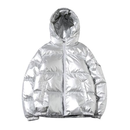 Hooded Full Zip Metallic Shiny Down Coat för män