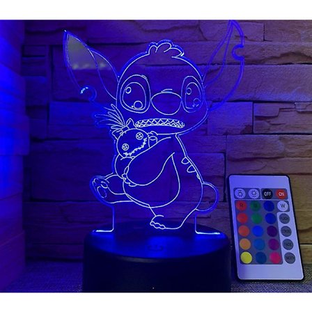 Wekity 3d Stitch Kreativ Gave Fjernbetjening Touch Farverig Usb Skrivebordslampe Stitch 1 Usb Sort Touch Farverig
