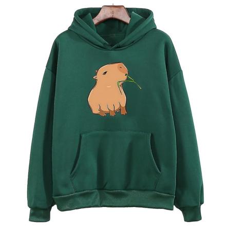 Hauska Capybara Print Huppari Naiset/Miehet Kawaii Cartoon Topit Paita Tytöille Unisex Muoti Harajuku Graafinen Hupulliset Puserot-G .i dark-green M