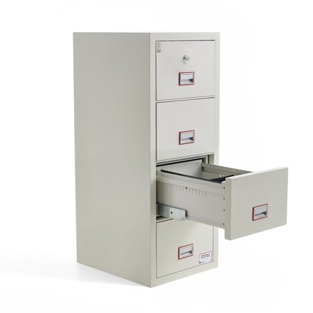 Brandklassat mappskåp COVER, 120 min. 4 lådor, nyckellås, 1580x570x700 mm