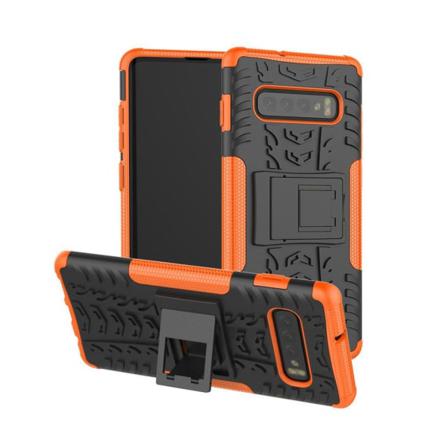 Samsung Galaxy S10 Hybridfodral Med Däckmönster - Orange