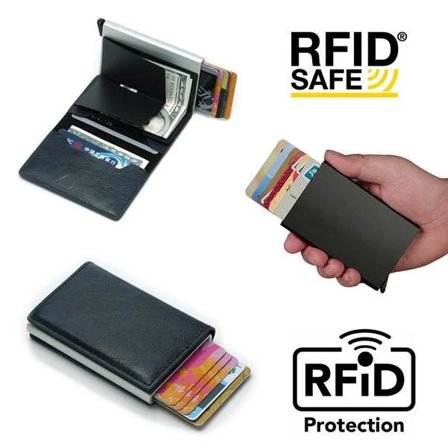 PopUp Smart Kortholder Skubber 8 Kort Ud RFID-NFC Sikker!! Sort Sort