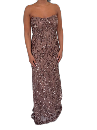 Brun glittrig långklänning