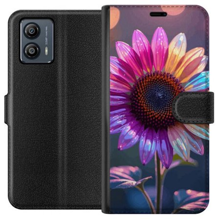 Kompatibelt Lommeboketui til Motorola Moto G53 Irideserende blomst med glitrende kronblad i rosa lilla og gull mot myk bokeh bakgrunn