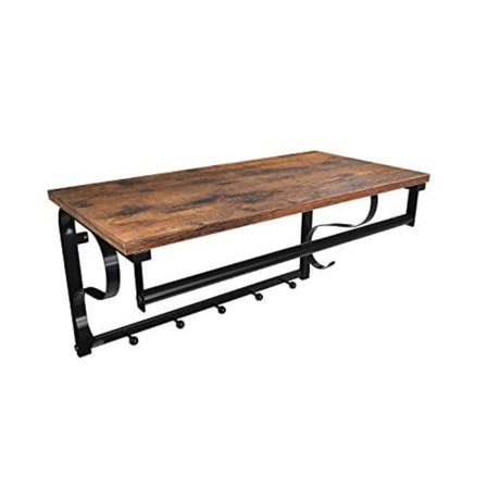 Vasagle Industrial Klädhängare hyllväggmonterad, krokställshylla, rustikbrun, svart