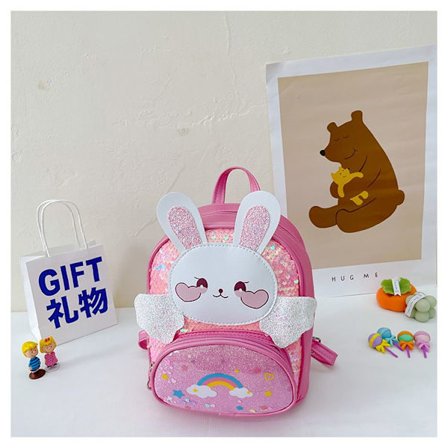 Student skolesekk kanin mote ryggsekk barn jente barnehage baby snacks liten skolesekk PU paljetter - rosa rød