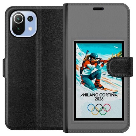 Kompatibelt Lommeboketui til Xiaomi Mi 11 Lite Retroplakat Cortina Milano 2026 med fjell, vintersportsutøvere, italienske trikolor, Milano-katedralen