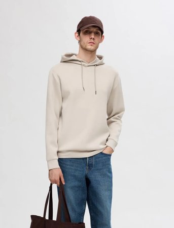 Selected Slhemanuel Soft Hood Sweat Noos - Cream - XL
