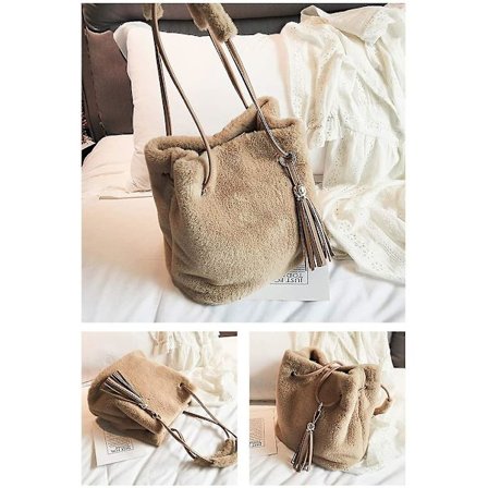 Kvinners høst vinter kunstig pels skulder veske plysj håndveske fluffy bøtte veske dusk crossbody veske