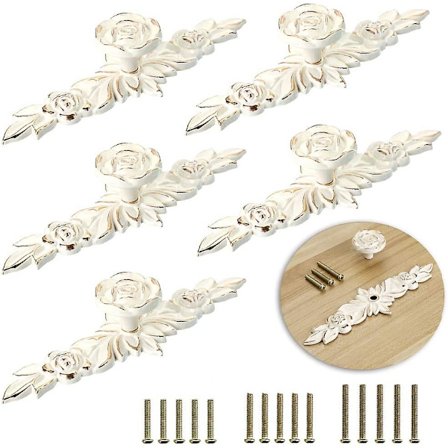 2023 5pcs Leaf Shaped Door Handle Retro Cupboard Door Knob Decorate Drawer, Dresser, Cupboard, Cabinet Etc. (14.5cm) (golden)