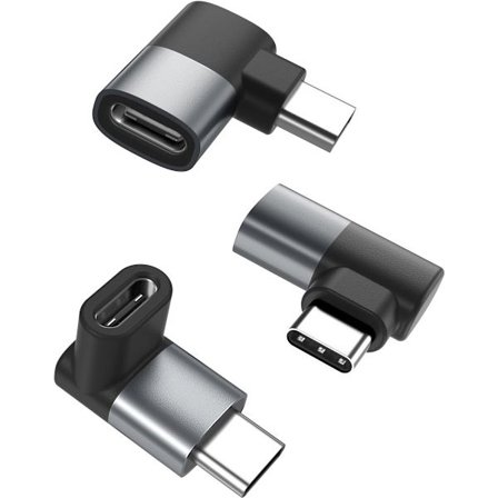 ING 90 Graders USB C-adapter 3-pack, Rätvinklig USB C Hane till Typ C Hona Förlängningskontakt, 40 Gbps 100 W Thunderbolt 4 3 Upp och Ner Förlängning