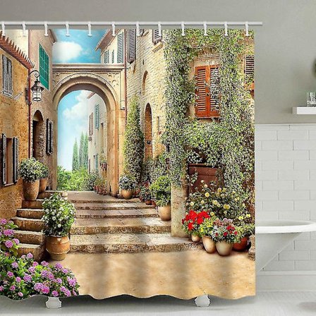 Harvinainen helmi kylpyhuoneen suihkuverho, kukkarunko, 12 suihkuverhorenkaalla (150x180cm)