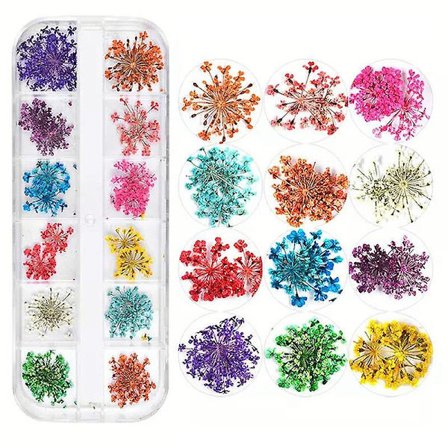 36 st kombination nagel dekorationer torkade blommor handgjorda DIY nagel klistermärken, torkade blommor hortensia snö pärlor blomma dekorationer