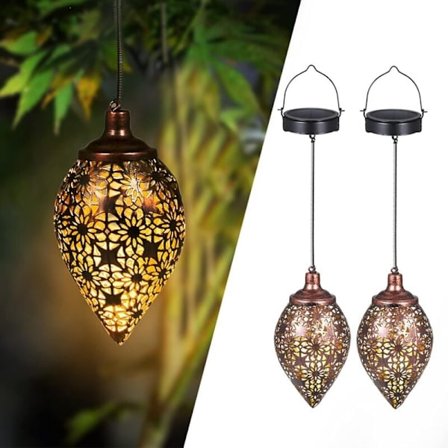 Solarlampor Utomhus Metall Solcellslampor Utomhus Hängande Lampa för Trädgård Balkong