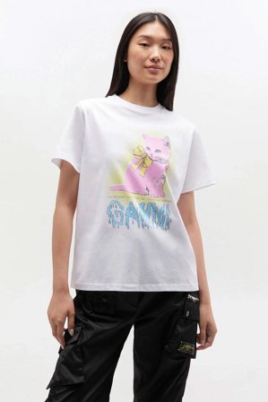 Basic cotton jersey neon kitty t-shirt bright white L