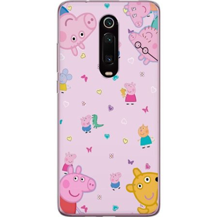 Kompatibel Mobilcover til Xiaomi Mi 9T Pro Peppa Gris med en baby i armene, morgris motiv i farverig og blød børneillustration med hjerter