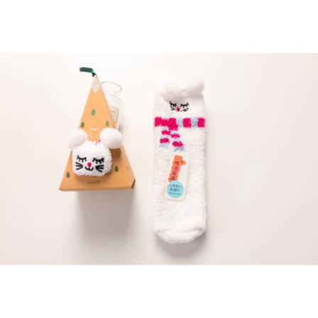 12 St Fuzzy Coral Fleece Strumpor Med Presentförpackning Hem Sovstrumpa Vuxen Vit Katt Boxas