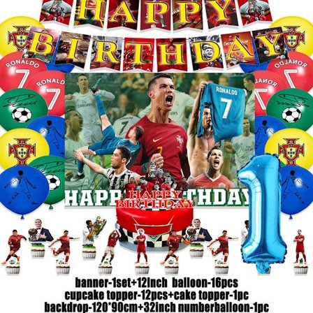 Cristiano&Ronaldo-teema Lasten syntymäpäiväjuhlakoristelu Jalkapalloilija Cr7 Ilmapallobanneri Taustat Kakkupäälliset Lapsille Aikuinen Lahja