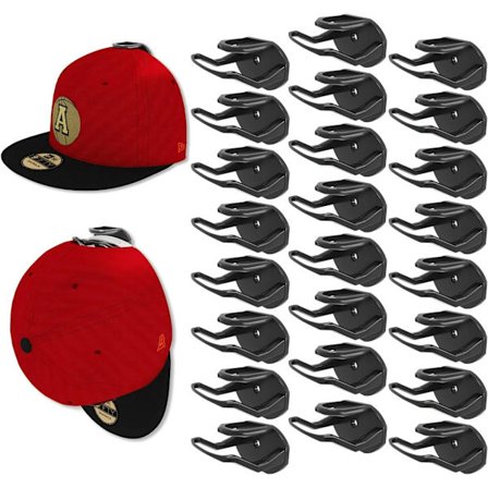 24 Pak Adhesive Hat Hooks til væg, Hat Stativ til Baseball Caps, Hat Hængere til væg, Ingen boring, Opgraderet Adhesive Hat Holder Display (Sort)