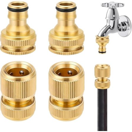 4-delt messing sprinklerhane-kobling, 2 i 1 vandhaneadapter, rørfittings med hurtig 1/2" og 3/4" anti-rust havetilbehør til haven