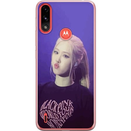 Kompatibel Mobilcover til Motorola Moto E7 Power Blackpink Rosé koncertportræt kpop idol med scenebelysning moderne musik og fanmotiver i lilla toner