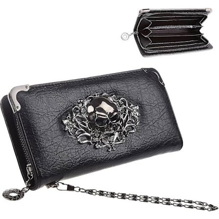 Kvinners lange hodeskallepunge gotisk pung for kvinner pu skinn clutch lommebok veske hodeskalle håndveske gave