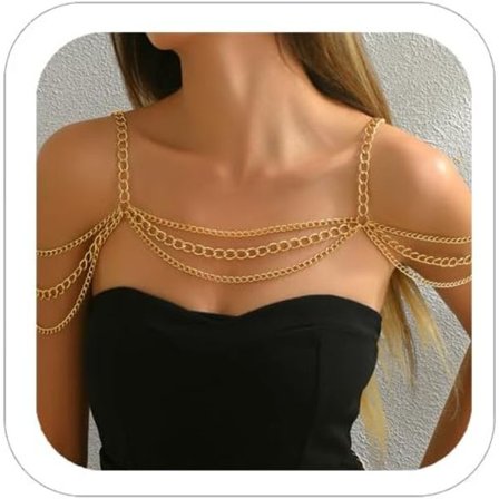 Gull Kroppskjede Skulderkjede Kroppskjede Lagdelt Duske Skulderkjede for Festivalfest Bryllup Kroppssmykker Gull