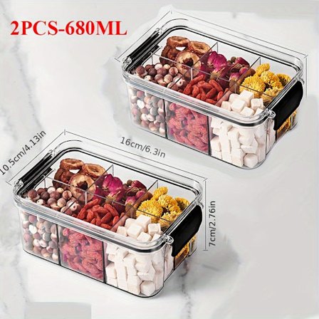 Sæt med 2 firkantede forseglingskrukker med låg, til organisering af blomsterte og korn