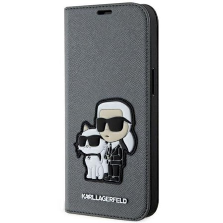 Karl Lagerfeld KLBKP14SSANKCPG iPhone 14 6.1" kirjahylly hopea Saffiano Karl & Choupette